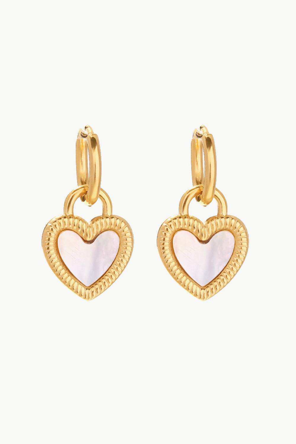 Inlaid Shell Heart Drop Earrings - Trendsi - Flyclothing LLC