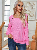 Decorative Button Cold-Shoulder Sweater - Trendsi - Flyclothing LLC