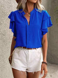 Ruffled Notched Short Sleeve Blouse - Trendsi - Flyclothing LLC