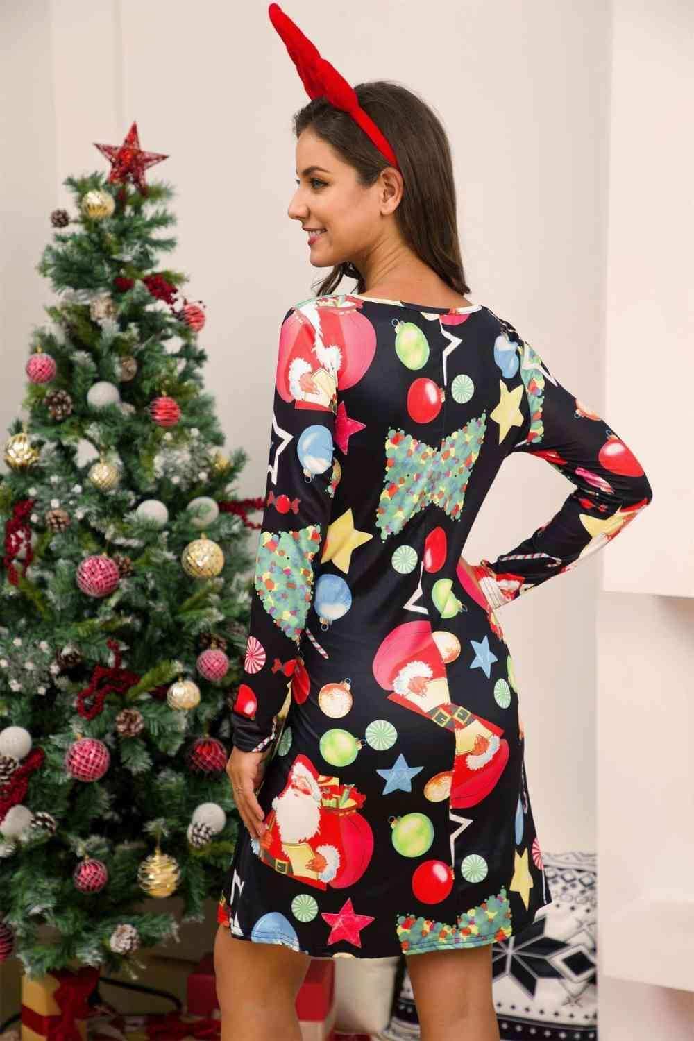 Full Size Christmas Long Sleeve Dress - Trendsi - Flyclothing LLC