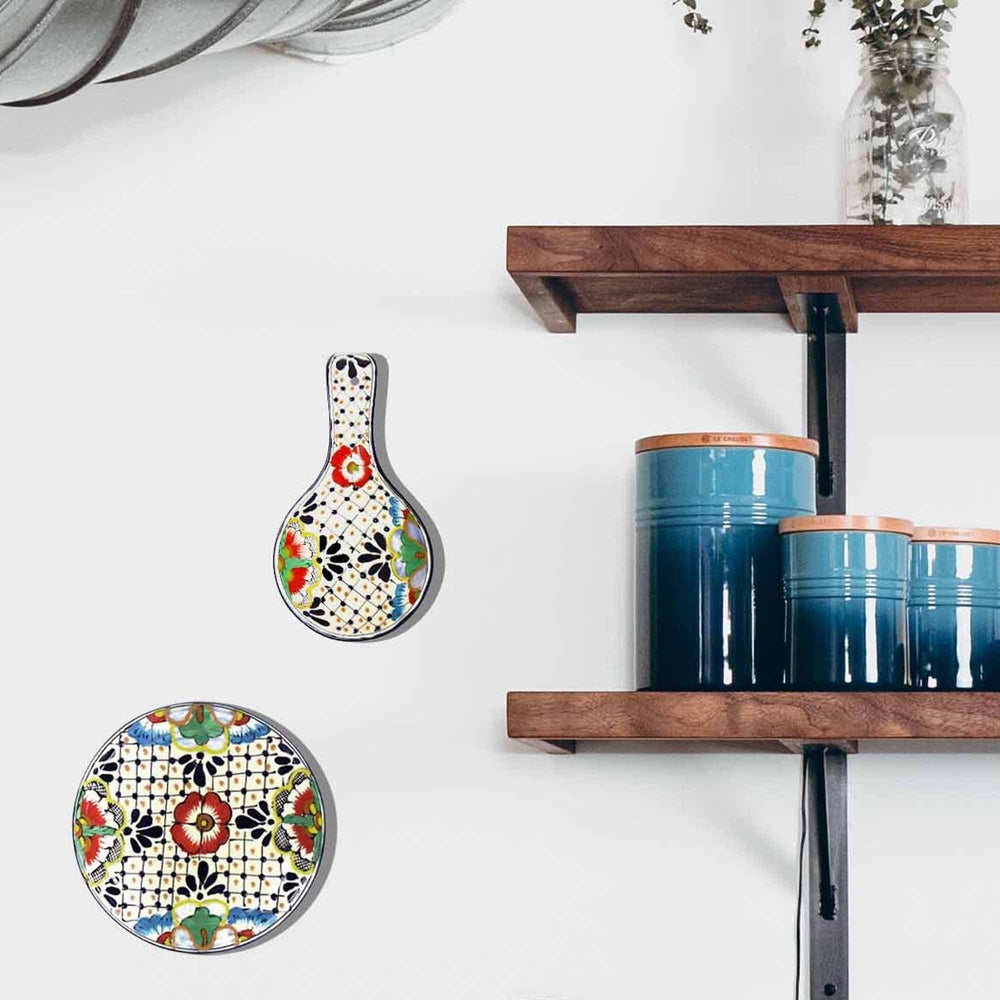 Handmade Pottery Spoon Rest, Dots & Flowers - Encantada - Encantada - Flyclothing LLC