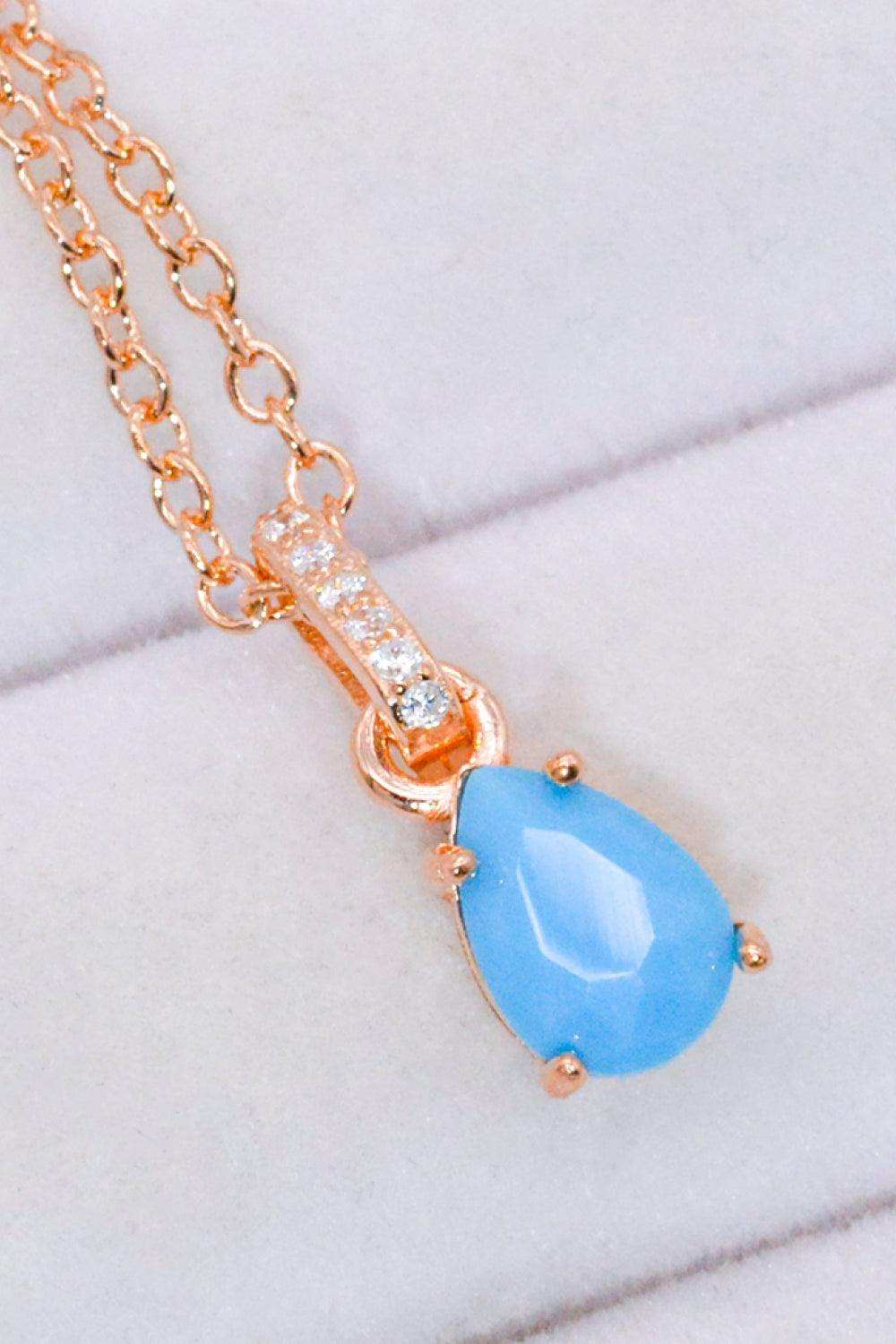 Teardrop Turquoise 4-Prong Pendant Necklace - Trendsi - Flyclothing LLC