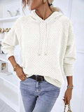 Texture Drawstring Long Sleeve Hooded Sweater - Trendsi - Flyclothing LLC