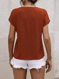 Buttoned V-Neck Short Sleeve Blouse - Trendsi - Flyclothing LLC