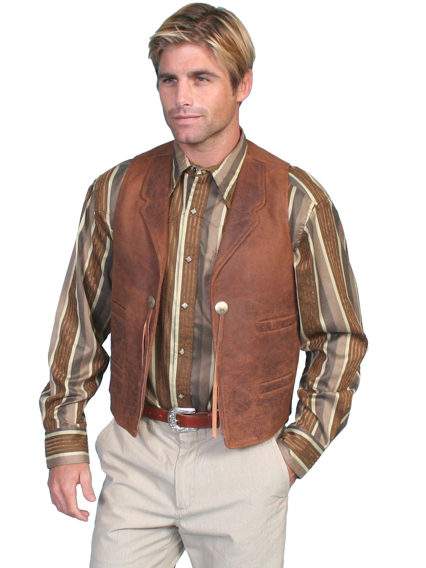 Scully Ribbed Cognac Lamb Leather Western Vest