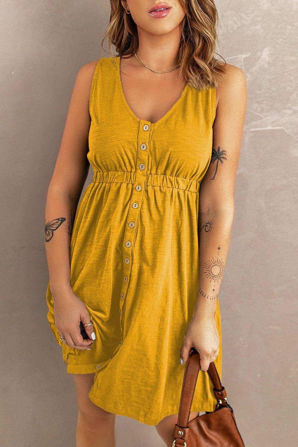 Sleeveless Button Down Mini Dress - Trendsi - Flyclothing LLC