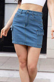 High Waist Pocketed Denim Skirt - Trendsi - Flyclothing LLC