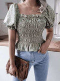 Frill Smocked Square Neck Short Sleeve Blouse - Trendsi - Flyclothing LLC
