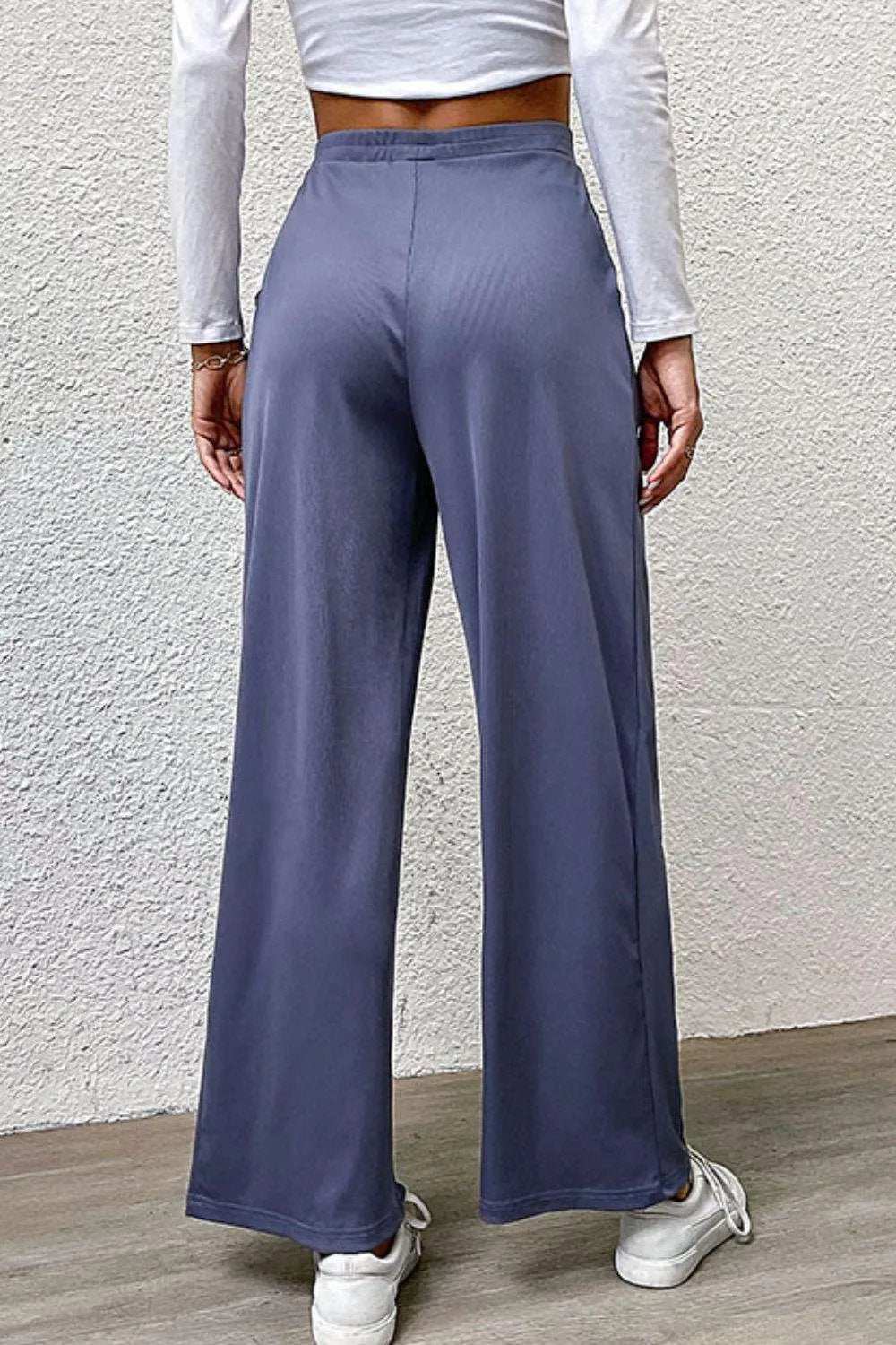 Pleated Detail Wide-Leg Pants with Pockets - Trendsi - Flyclothing LLC