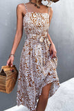 Printed Spaghetti Strap Decorative Button Belted Dress - Trendsi - Flyclothing LLC