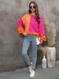 Color Block Round Neck Dropped Shoulder Sweater - Trendsi - Flyclothing LLC