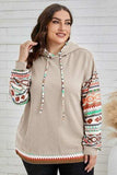 Plus Size Waffle-Knit Geometric Dropped Shoulder Hoodie - Trendsi - Flyclothing LLC