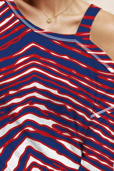 Striped Asymmetrical Neck Long Sleeve T-Shirt - Trendsi - Flyclothing LLC