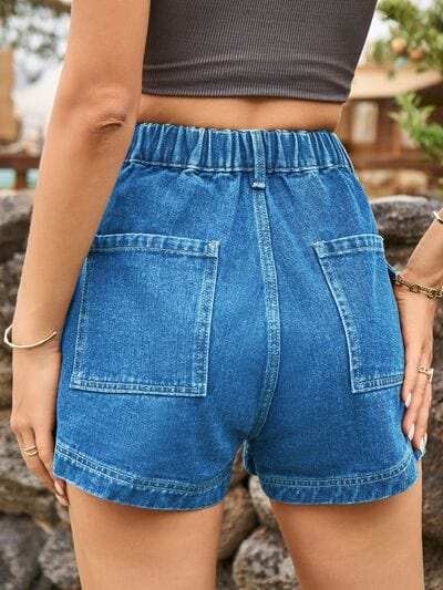 High Waist Denim Shorts with Pockets - Trendsi - Flyclothing LLC