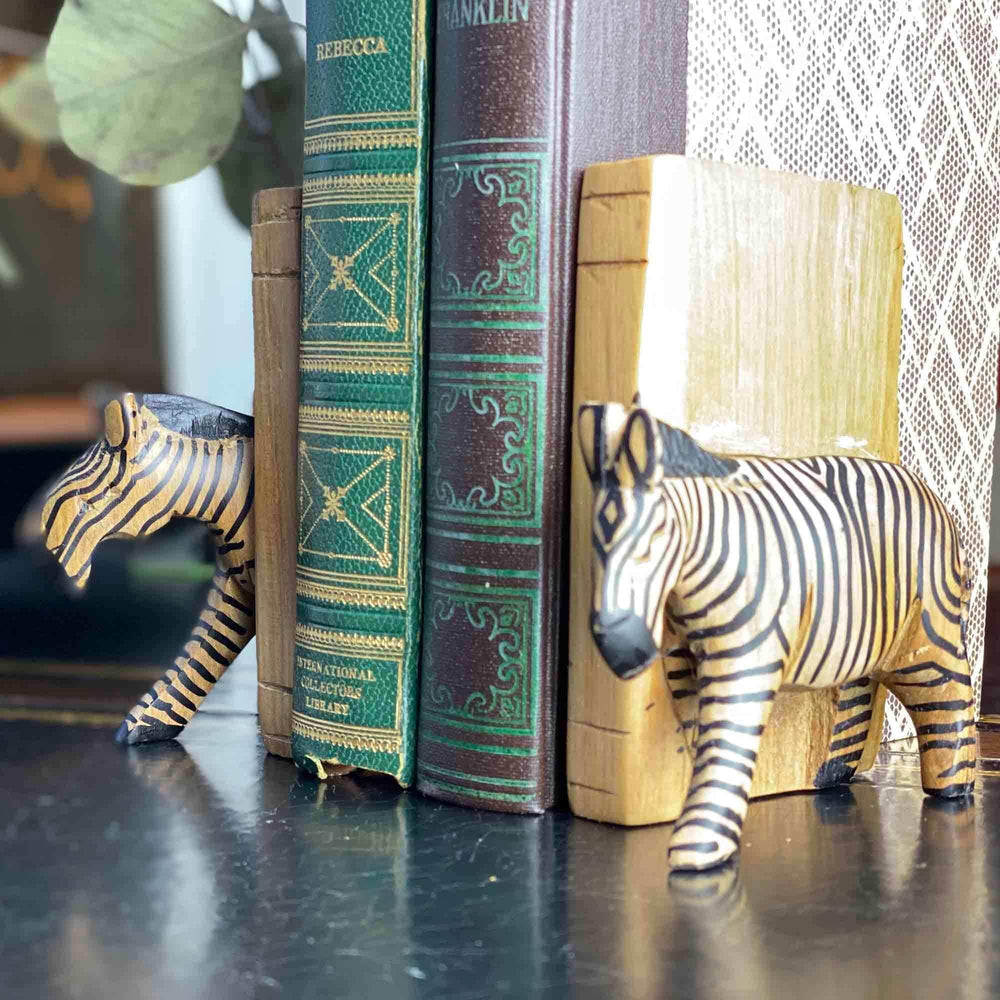 Carved Wood Zebra Book Ends, Set of 2 - Jedando - Flyclothing LLC