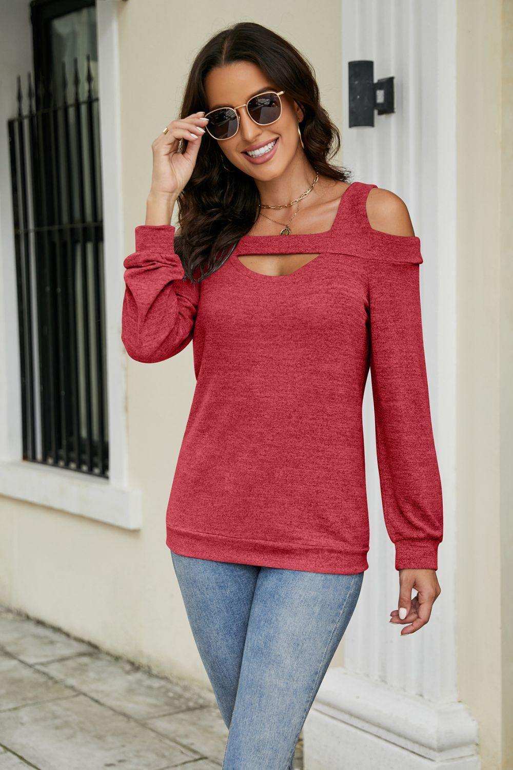 Cutout Cold-Shoulder Top - Trendsi - Flyclothing LLC