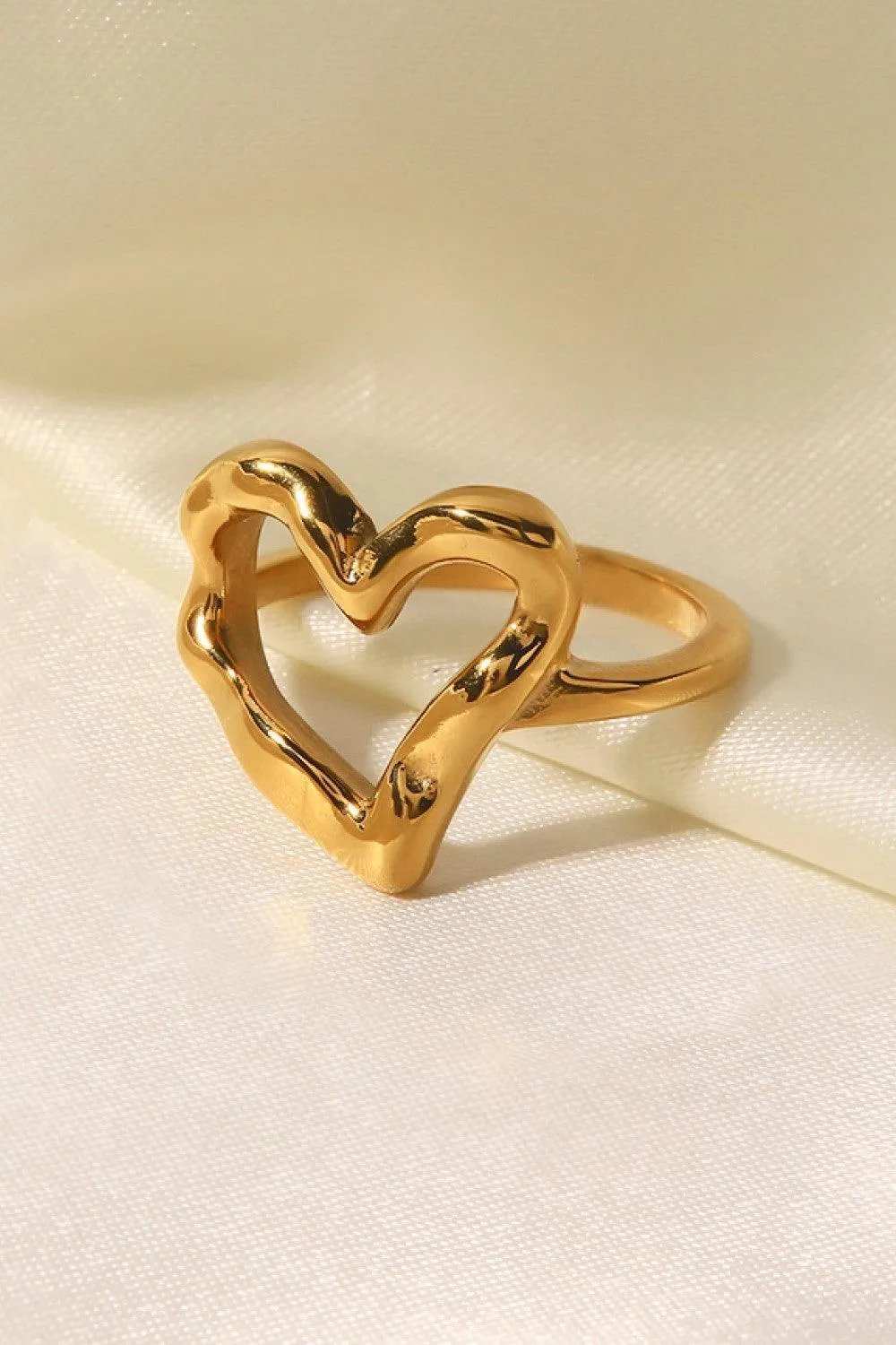 18K Gold Plated Heart-Shaped Ring - Trendsi - Flyclothing LLC