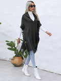 Fringe Trim Buttoned Hooded Poncho - Trendsi - Flyclothing LLC