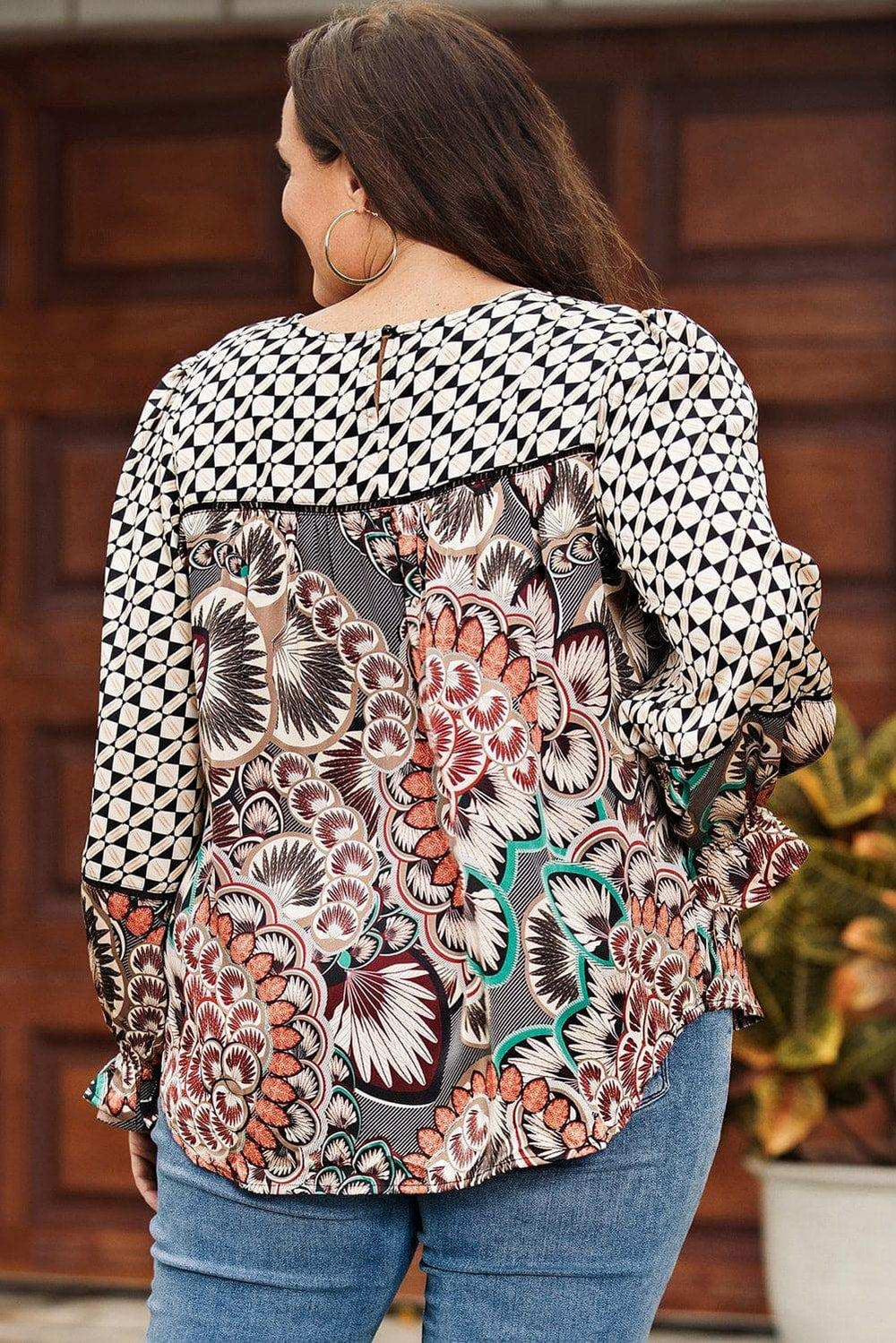 Printed Flounce Sleeve Blouse - Trendsi - Flyclothing LLC