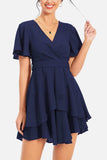 Surplice Neck Flutter Sleeve Dress - Trendsi - Flyclothing LLC
