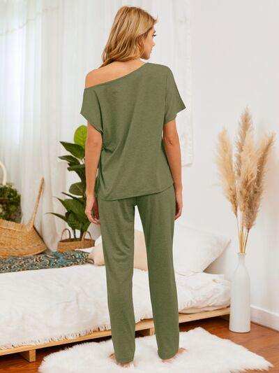 Round Neck Top and Pants Lounge Set - Trendsi - Flyclothing LLC
