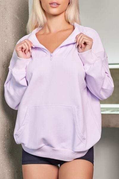 Quarter Zip Dropped Shoulder Sweatshirt - Trendsi - Flyclothing LLC