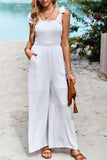 Frill Trim Tie Shoulder Wide Leg Jumpsuit with Pockets - Trendsi - Flyclothing LLC