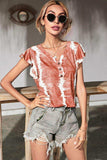 Tie-Dye Buttoned Flutter Sleeve Blouse - Trendsi - Flyclothing LLC