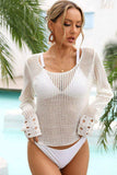 Openwork Scoop Neck Long Sleeve Cover-Up - Trendsi - Flyclothing LLC