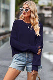 Round Neck Drop Shoulder Long Sleeve Sweater - Trendsi - Flyclothing LLC