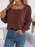 Square Neck Mixed Knit Sweater - Trendsi - Flyclothing LLC
