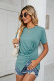 Ruched Hem Detail Crewneck Tee - Trendsi - Flyclothing LLC