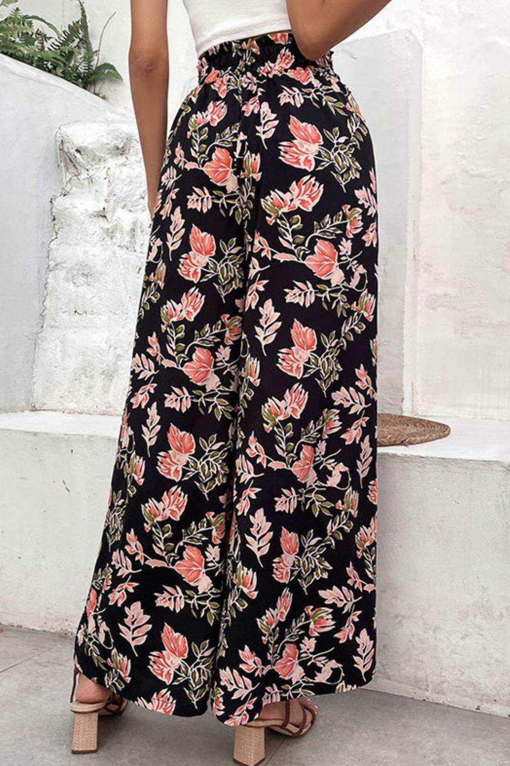 Floral Pull-On Wide Leg Pants - Trendsi - Flyclothing LLC