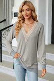 Slit V-Neck Long Sleeve T-Shirt - Trendsi - Flyclothing LLC