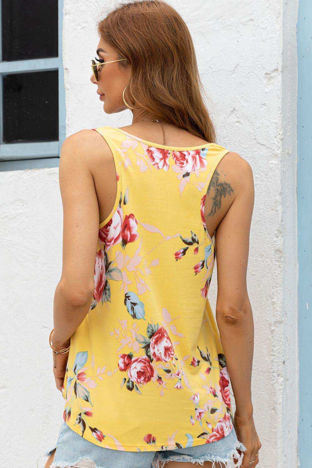 Floral Scoop Neck Tank Top - Trendsi - Flyclothing LLC