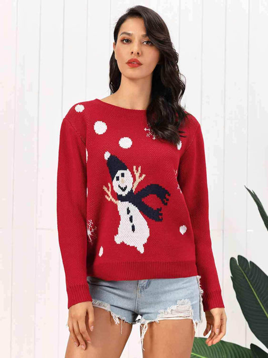 Snowman Round Neck Sweater - Trendsi - Flyclothing LLC