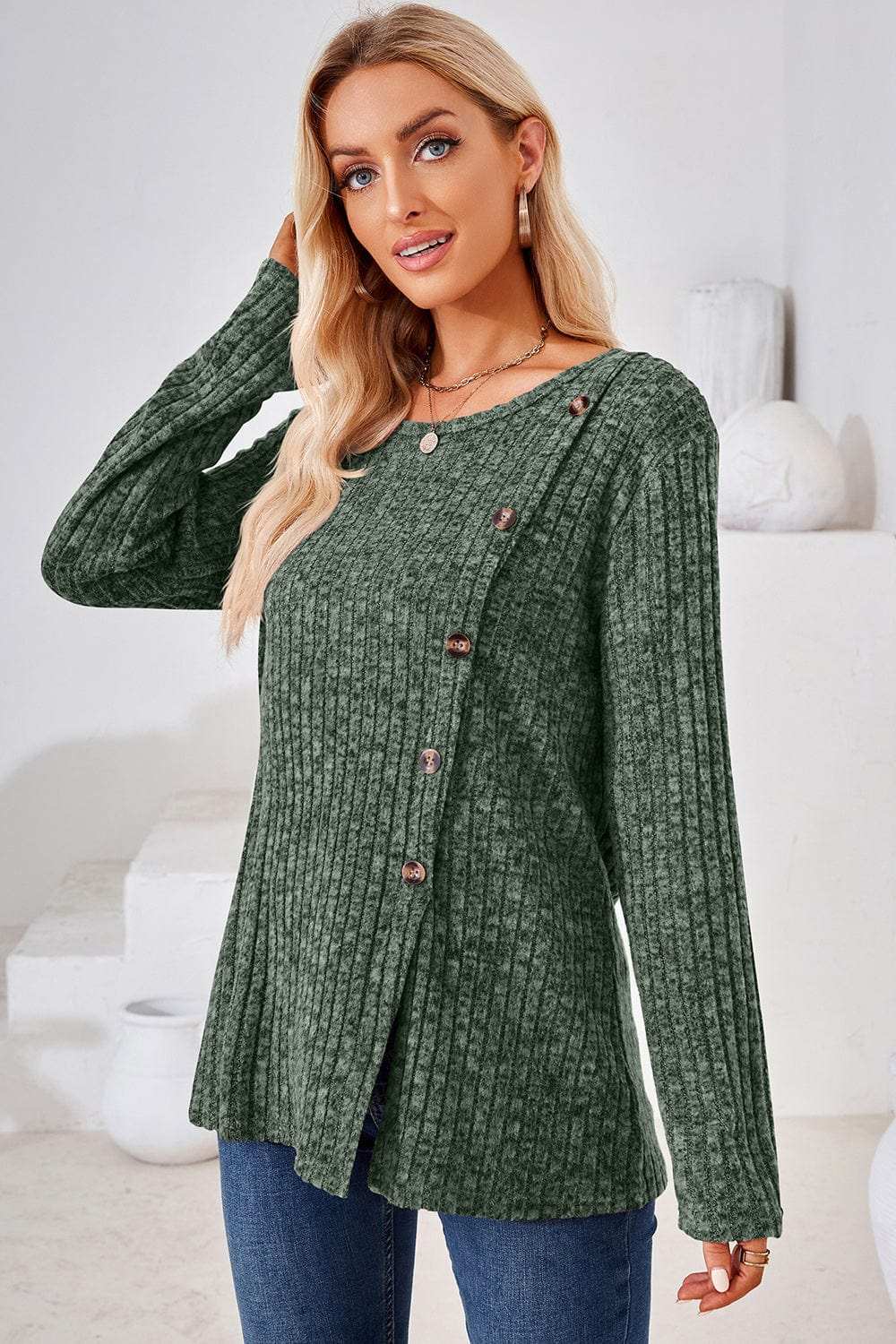 Round Neck Long Sleeve T-Shirt - Trendsi - Flyclothing LLC