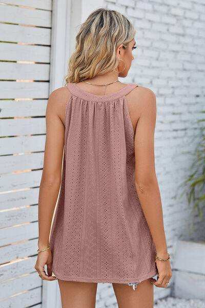 Openwork Round Neck Wide Strap Tank - Trendsi - Flyclothing LLC