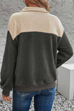 Color Block Quarter Button Dropped Shoulder Sweatshirt - Trendsi - Flyclothing LLC