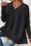 Slit V-Neck Dropped Shoulder Sweater - Trendsi - Flyclothing LLC