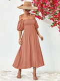 Off-Shoulder Balloon Sleeve Midi Dress - Trendsi - Flyclothing LLC