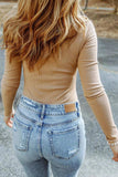 High Neck Long Sleeve Ribbed Top - Trendsi - Flyclothing LLC