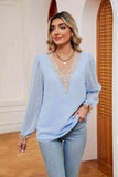 Swiss Dot Contrast V-Neck Blouse - Trendsi - Flyclothing LLC