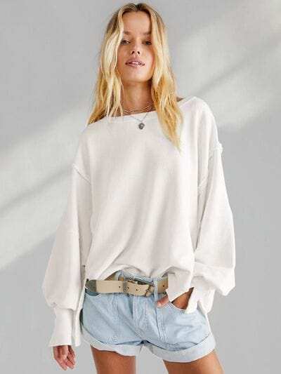 Slit Round Neck Dropped Shoulder T-Shirt - Trendsi - Flyclothing LLC