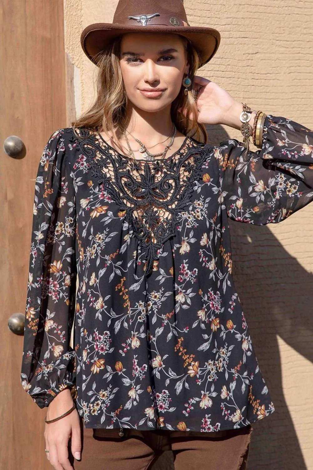 Printed Round Neck Long Sleeve Blouse - Trendsi - Flyclothing LLC