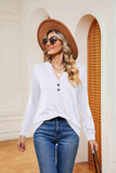 Buttoned Notched Neck Long Sleeve Top - Trendsi - Flyclothing LLC