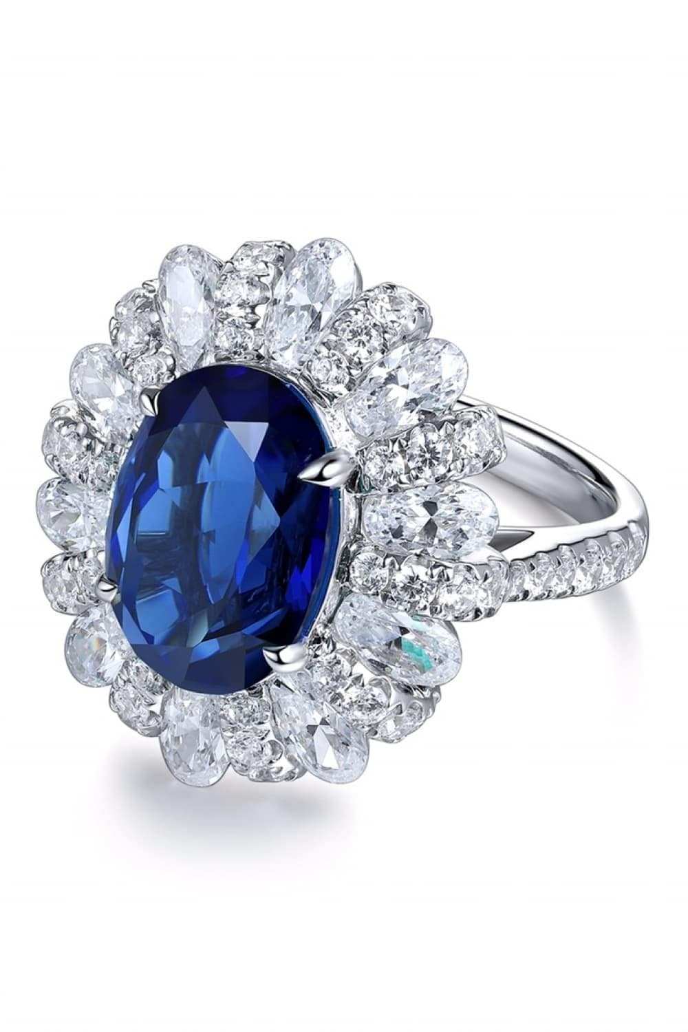 Lab-Grown Sapphire Flower Shape Ring - Trendsi - Flyclothing LLC