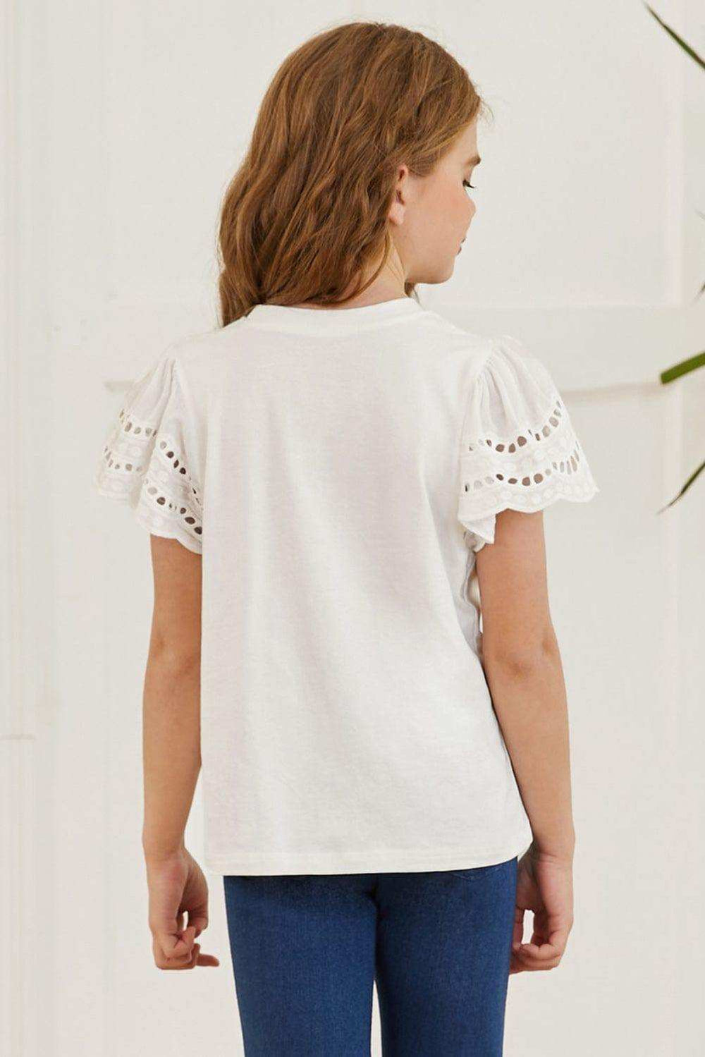 Round Neck Flutter Sleeve T-Shirt - Trendsi - Flyclothing LLC