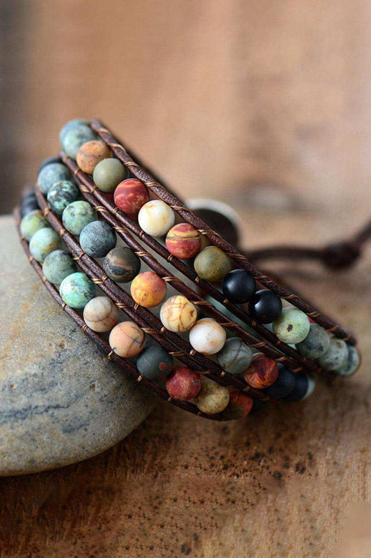 Handmade Triple Layer Beaded Agate Bracelet - Trendsi - Flyclothing LLC