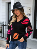 Lip V-Neck Drop Shoulder Sweater - Trendsi - Flyclothing LLC
